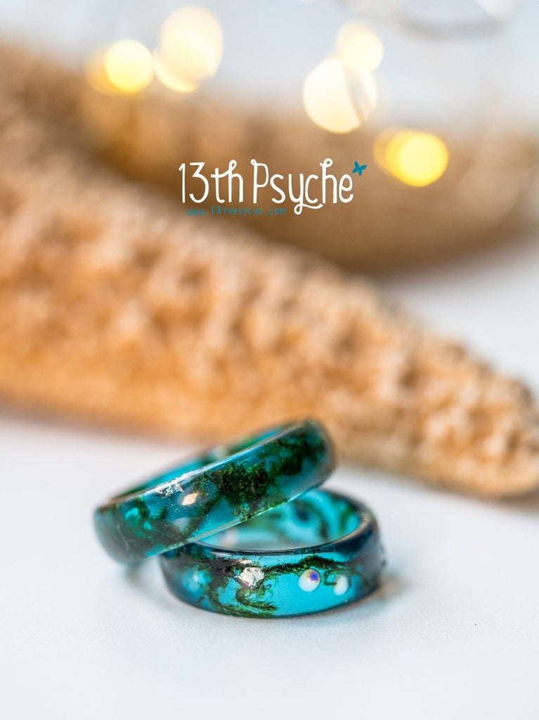 Anillo de musgo real hecho a mano, anillo de inspiración sirena - 13th Psyche