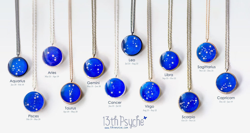 Joyas del zodiaco hechas a mano, collar de la constelación de Géminis. - 13th Psyche
