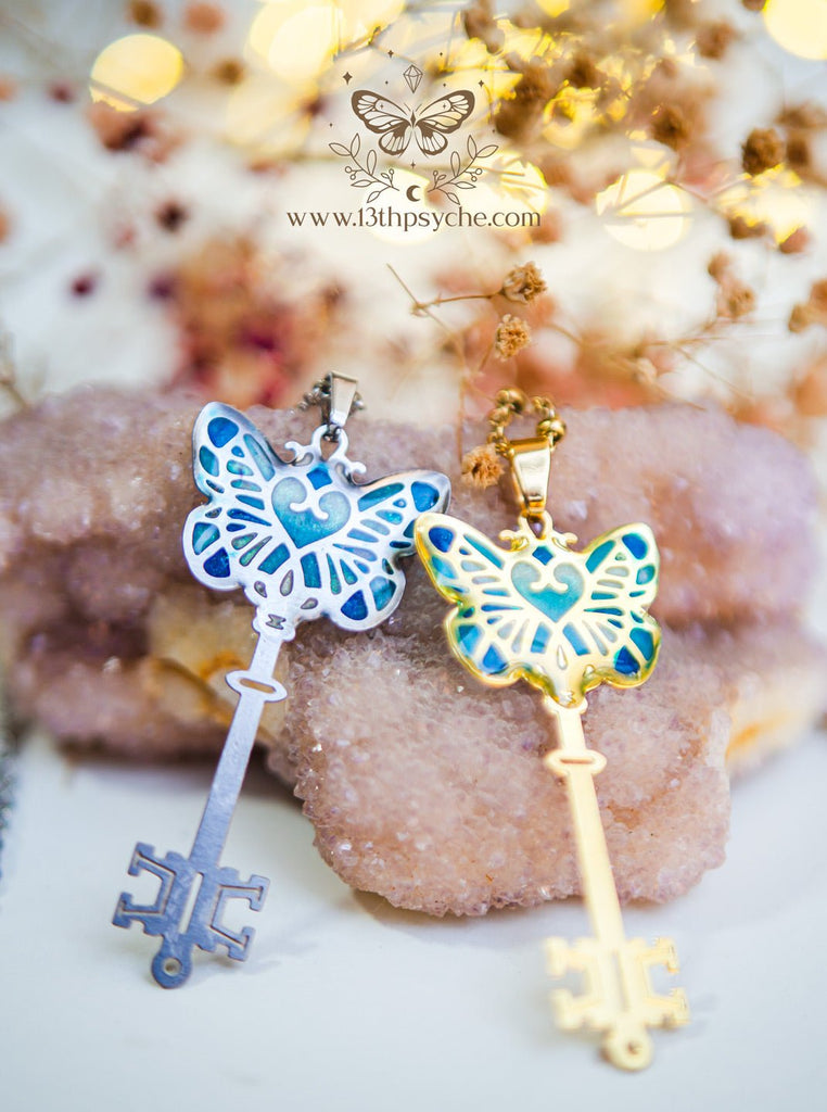 Handmade Fairytale Blue butterfly key necklace - 13th Psyche