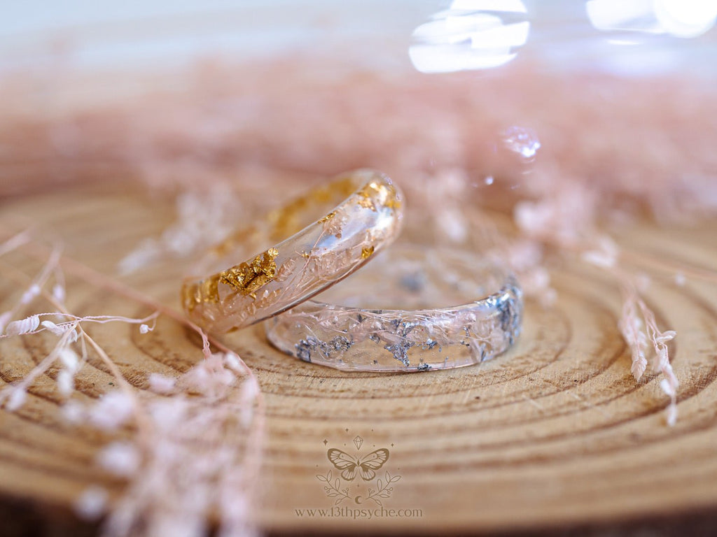 Handmade Real light pink leaves resin ring with metal flakes - 13th Psyche