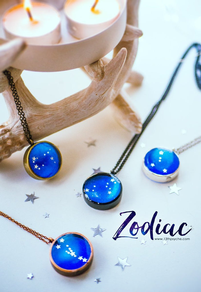 Joyas del zodiaco hechas a mano, collar de la constelación de Tauro - 13th Psyche